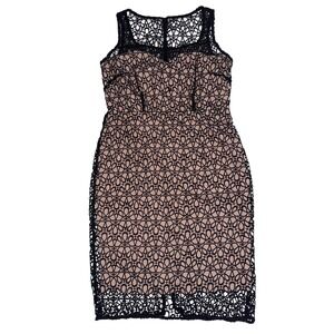 Ann Taylor Petite Black Lace Overlay Sheath Dress Champagne Lining 0P Sleeveless